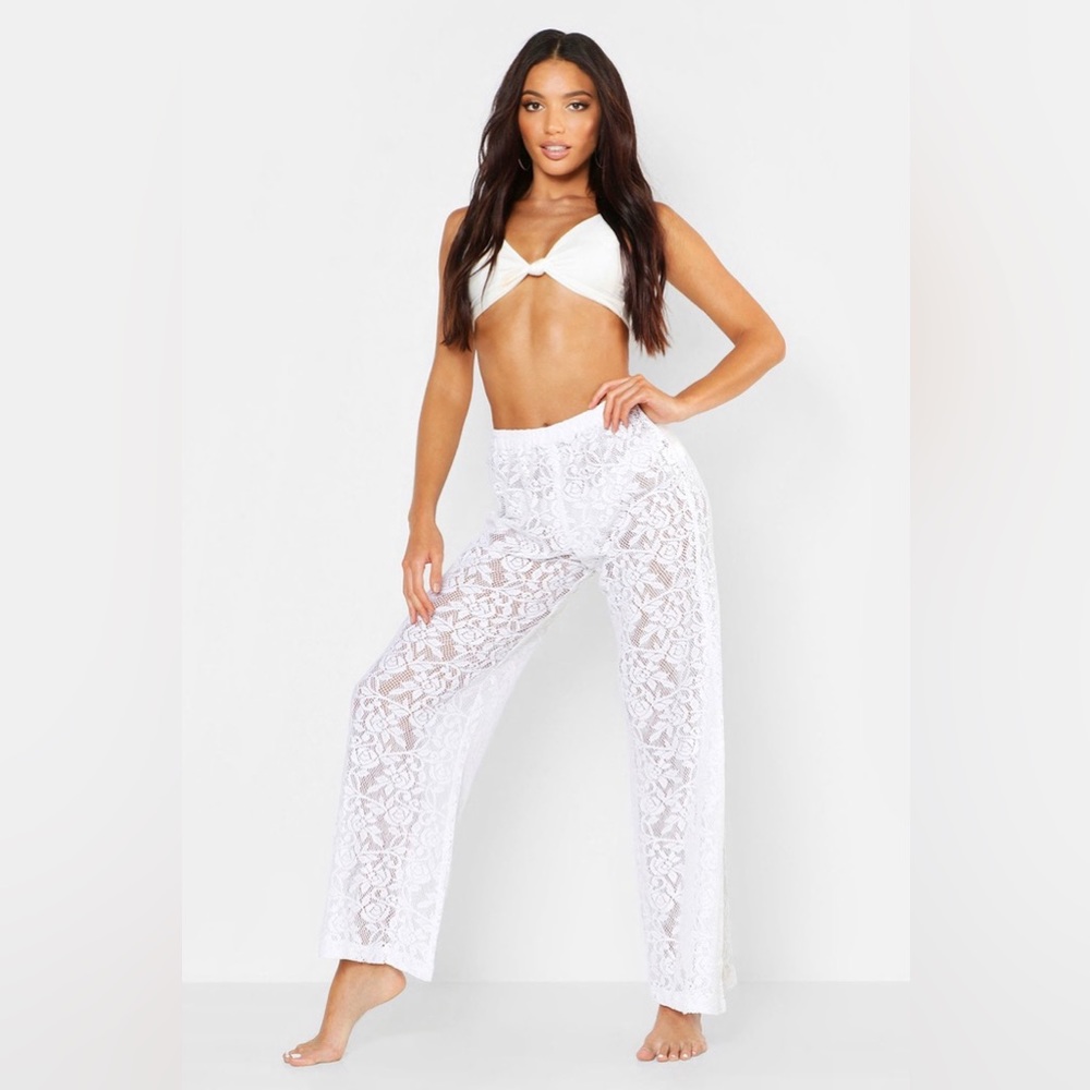 White lace beach coverup/pants